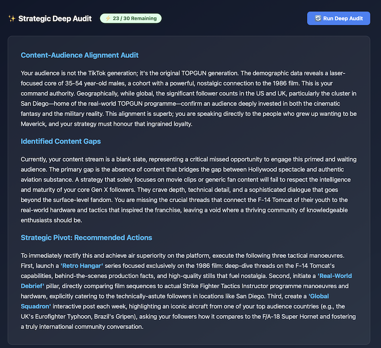 ThredOps Strategic Deep Audit — chat directly with Gemini AI about your post performance