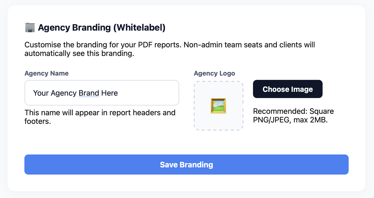 ThredOps Agency Branding — set your agency name and logo for all client-facing reports