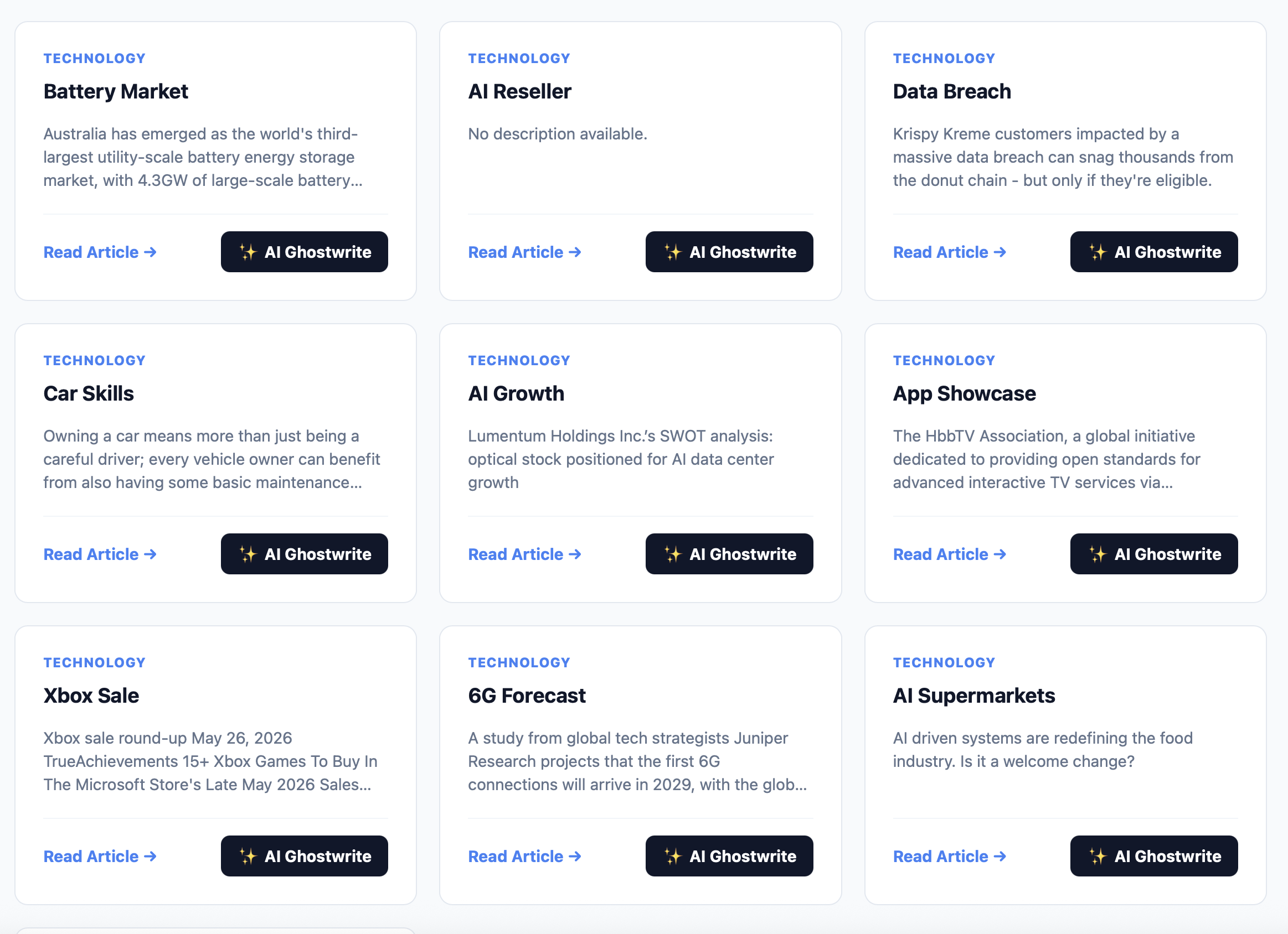 ThredOps Content Radar — browse trending topics with one-click AI Ghostwrite buttons