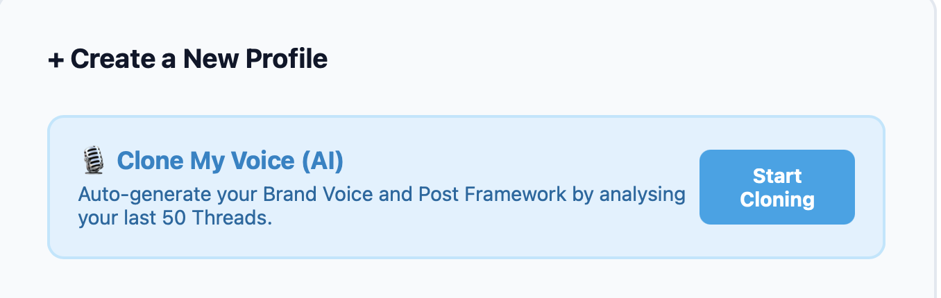 ThredOps AI Voice Cloner — auto-generate a Brand Voice Profile from 50 live Threads posts